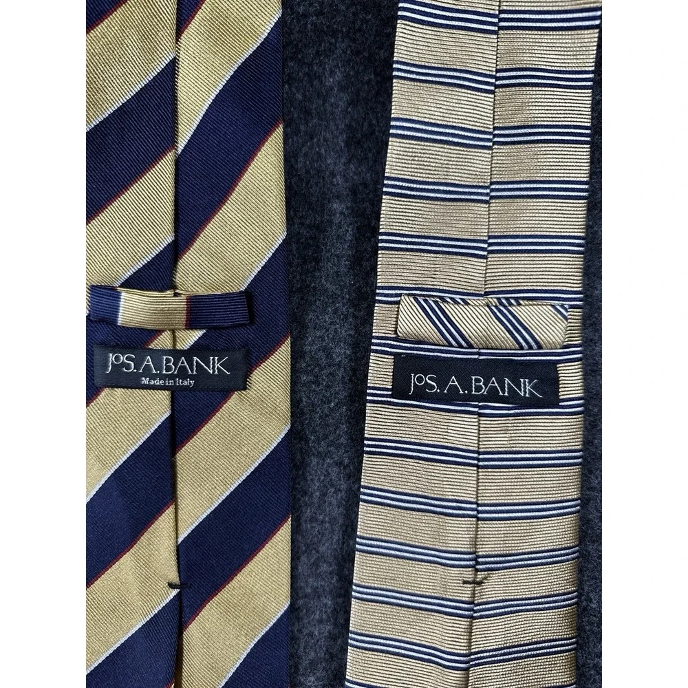 Set‎ Of 2 Jos.A.Bank Collection Navy Gold Stripe Silk Necktie Pre-owned 4